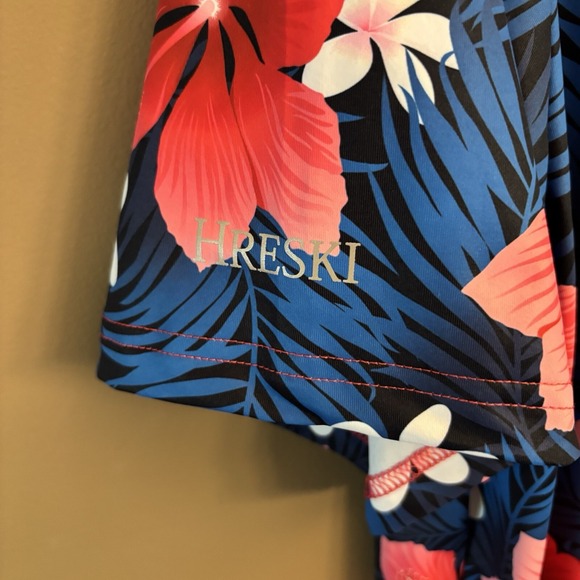 HRESKI Performance Golf‎ Polo Shirt Medium Tropical Flowers Hawaiian Vacation - Picture 4 of 8